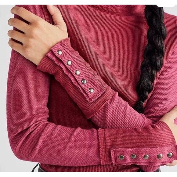 NWT FREE PEOPLE - We The Free - Freya Long Sleeve Mock Neck Thermal Top - Picture 1 of 13